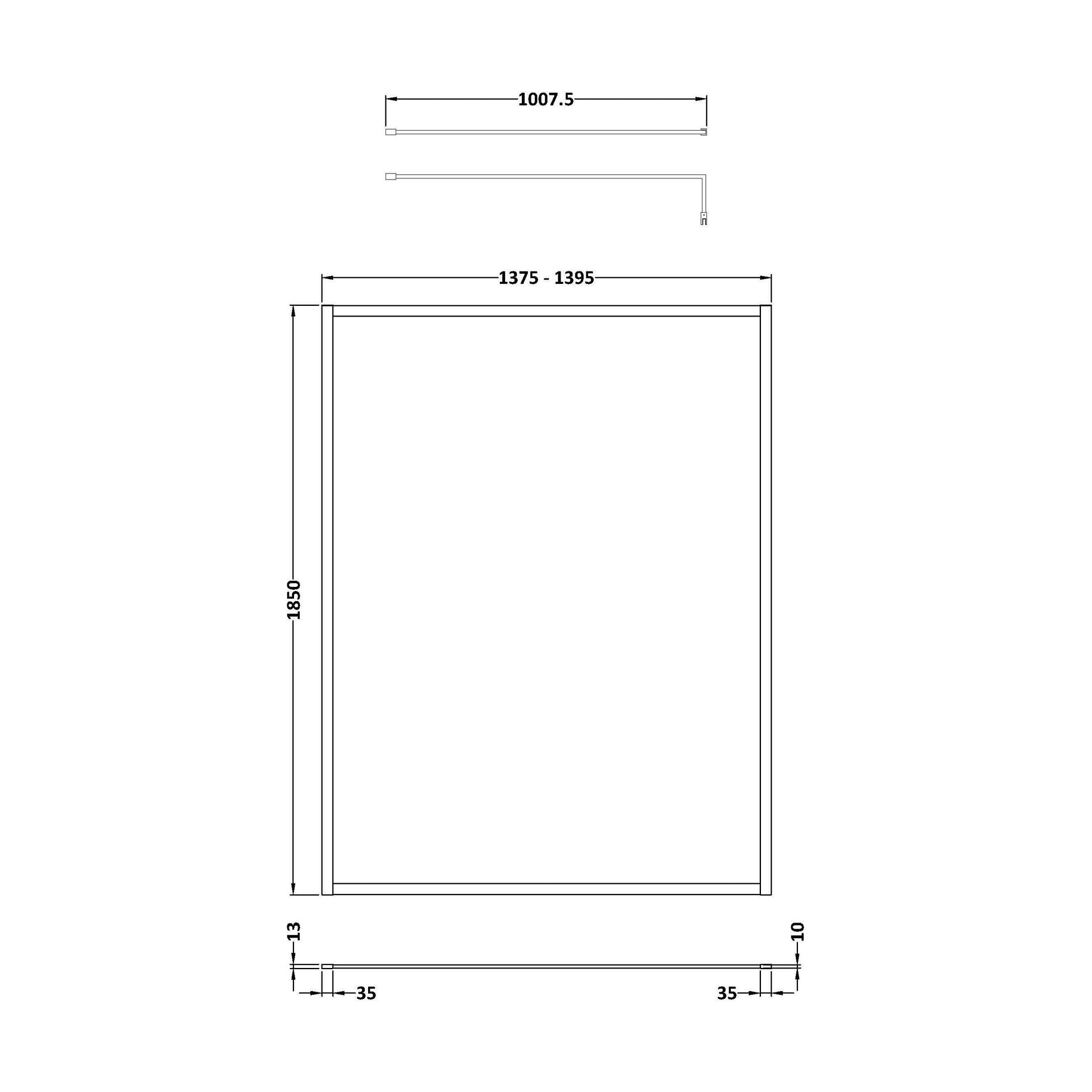 [BEWSFBZ1814] Balterley Framed Wetroom Screen, 1400mm, Brushed Bronze - Technical Drawing