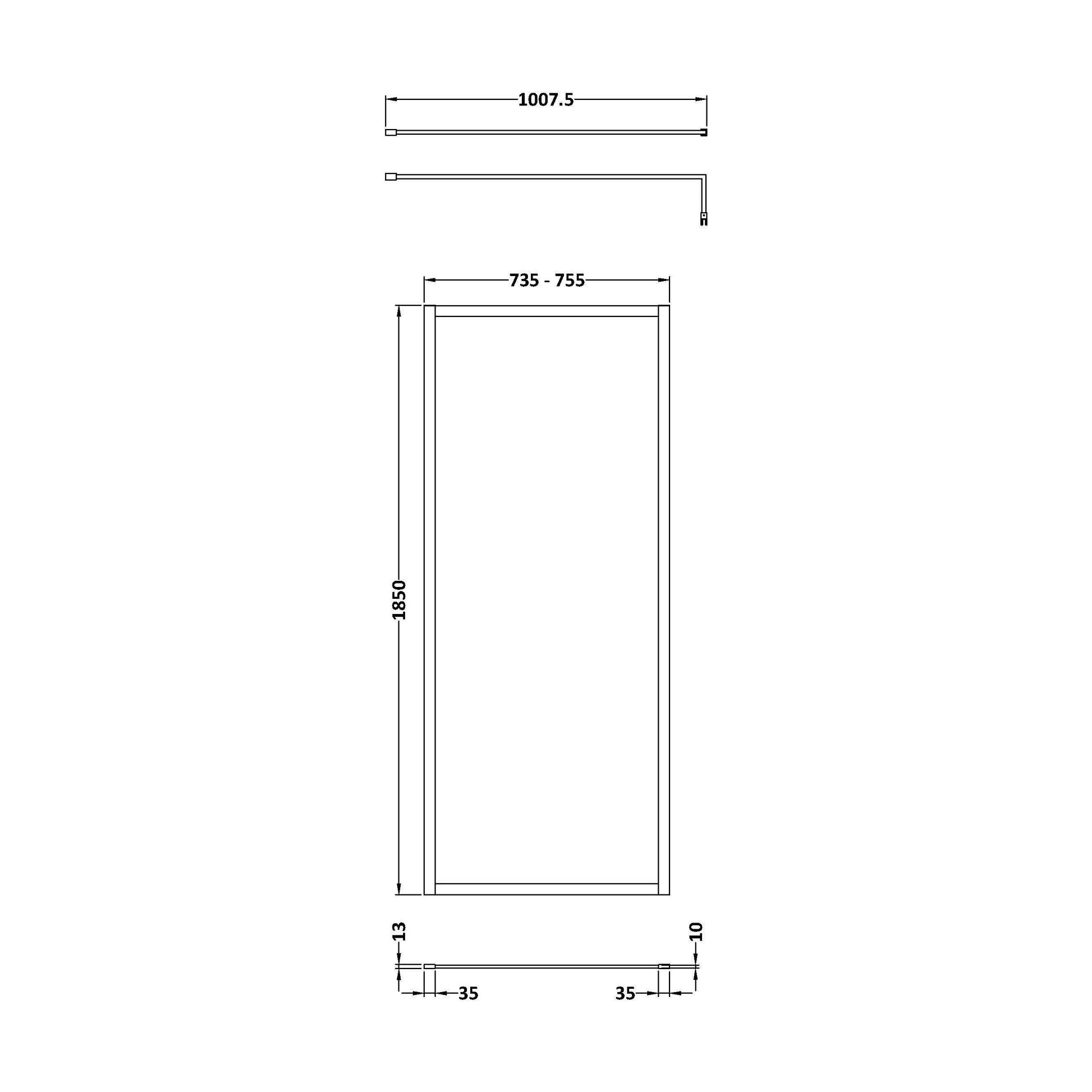 [BEWSFBZ1876] Balterley Framed Wetroom Screen, 760mm, Brushed Bronze - Technical Drawing