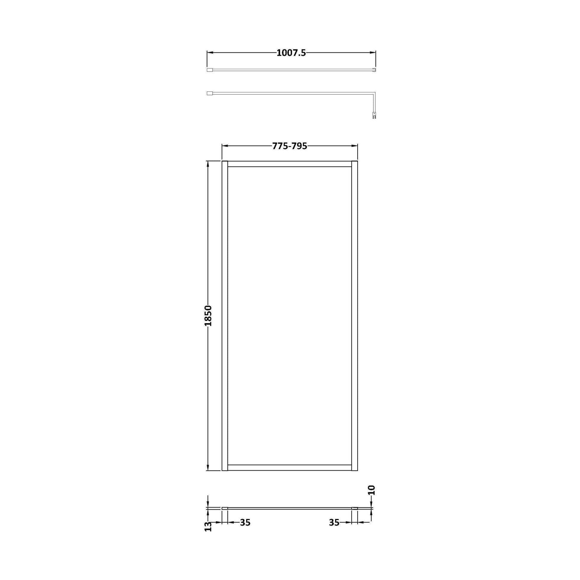 [BEWSFBZ1880] Balterley Framed Wetroom Screen, 800mm, Brushed Bronze - Technical Drawing