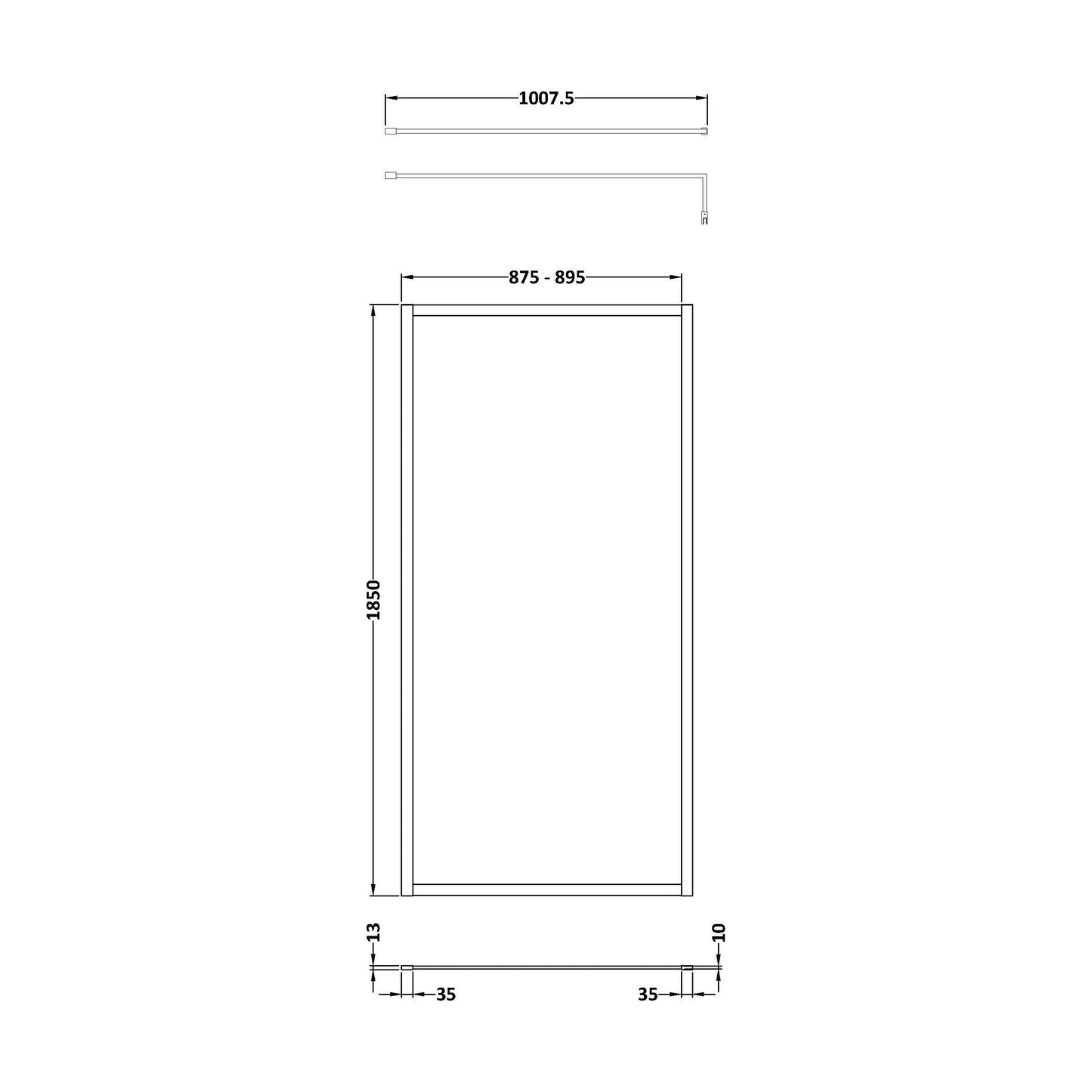 [BEWSFGM1810] Balterley Framed Wetroom Screen, 1000mm, Brushed Pewter - Technical Drawing