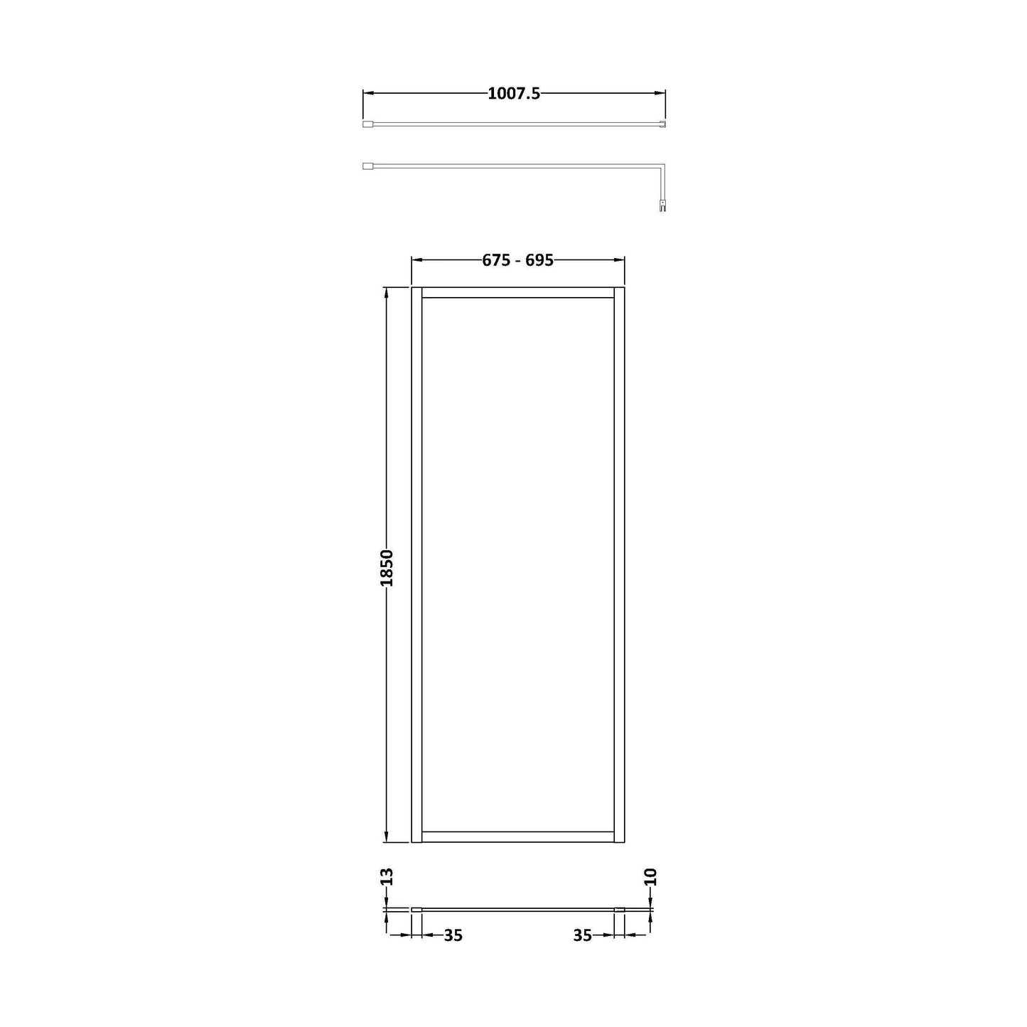 [BEWSFGM1870] Balterley Framed Wetroom Screen, 700mm, Brushed Pewter - Technical Drawing