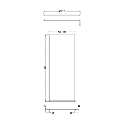 [BEWSFGM1876] Balterley Framed Wetroom Screen, 760mm, Brushed Pewter - Technical Drawing