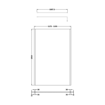 [BEWSSCOBP12] Balterley Wetroom Screen with Support Bar, 1200mm, Matt Black - Technical Drawing