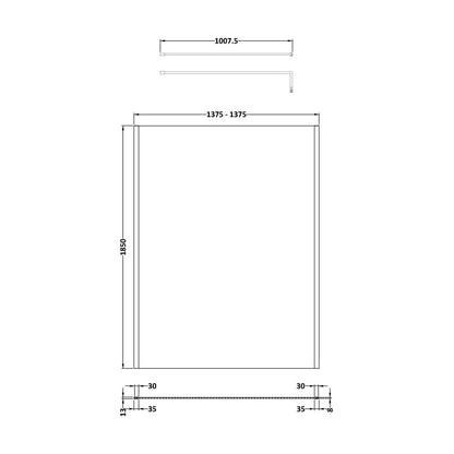 [BEWSSCOBP14] Balterley Wetroom Screen with Support Bar, 1400mm, Matt Black - Technical Drawing