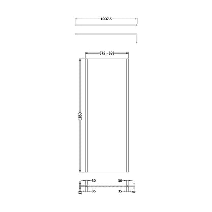 [BEWSSCOBP70] Balterley Wetroom Screen with Support Bar, 700mm, Matt Black - Technical Drawing