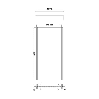 [BEWSSCOBP90] Balterley Wetroom Screen with Support Bar, 900mm, Matt Black - Technical Drawing