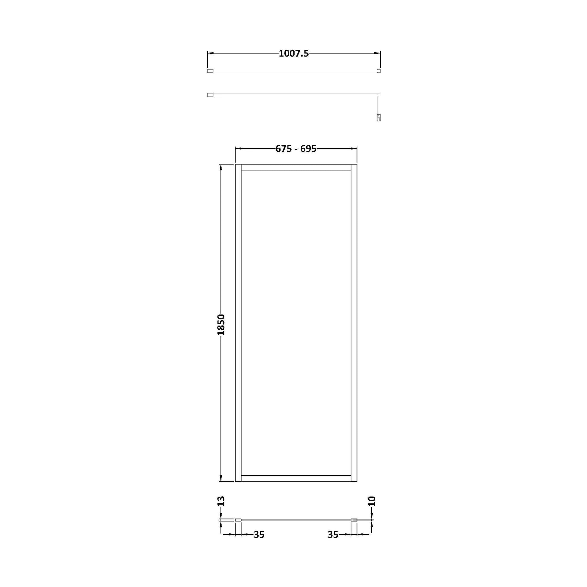 [BEWSSCOBZ70] Balterley Framed Wetroom Screen, 700mm, Brushed Bronze - Technical Drawing