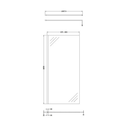 [BEWSSCOBZ90] Balterley Framed Wetroom Screen, 900mm, Brushed Bronze - Technical Drawing
