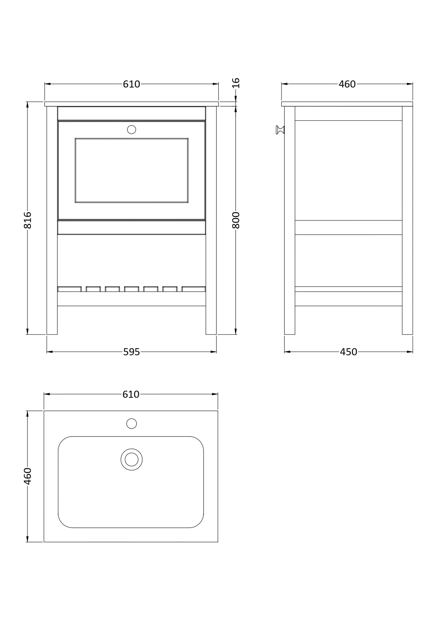 Bexley Floor Standing 1 Drawer Vanity & 1 Tap Hole Stone Basin, 600mm - Pure White