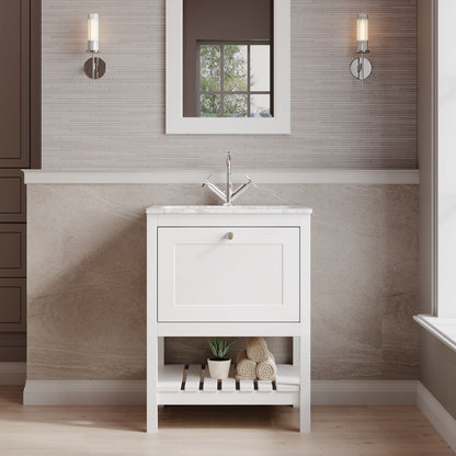 Bexley Floor Standing 1 Drawer Vanity & 1 Tap Hole Stone Basin, 600mm - Pure White