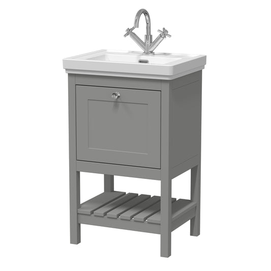 Hudson Reed Bexley 500mm Floor Standing 1 Drawer Vanity Unit with 1 Tap Hole Fireclay Basin