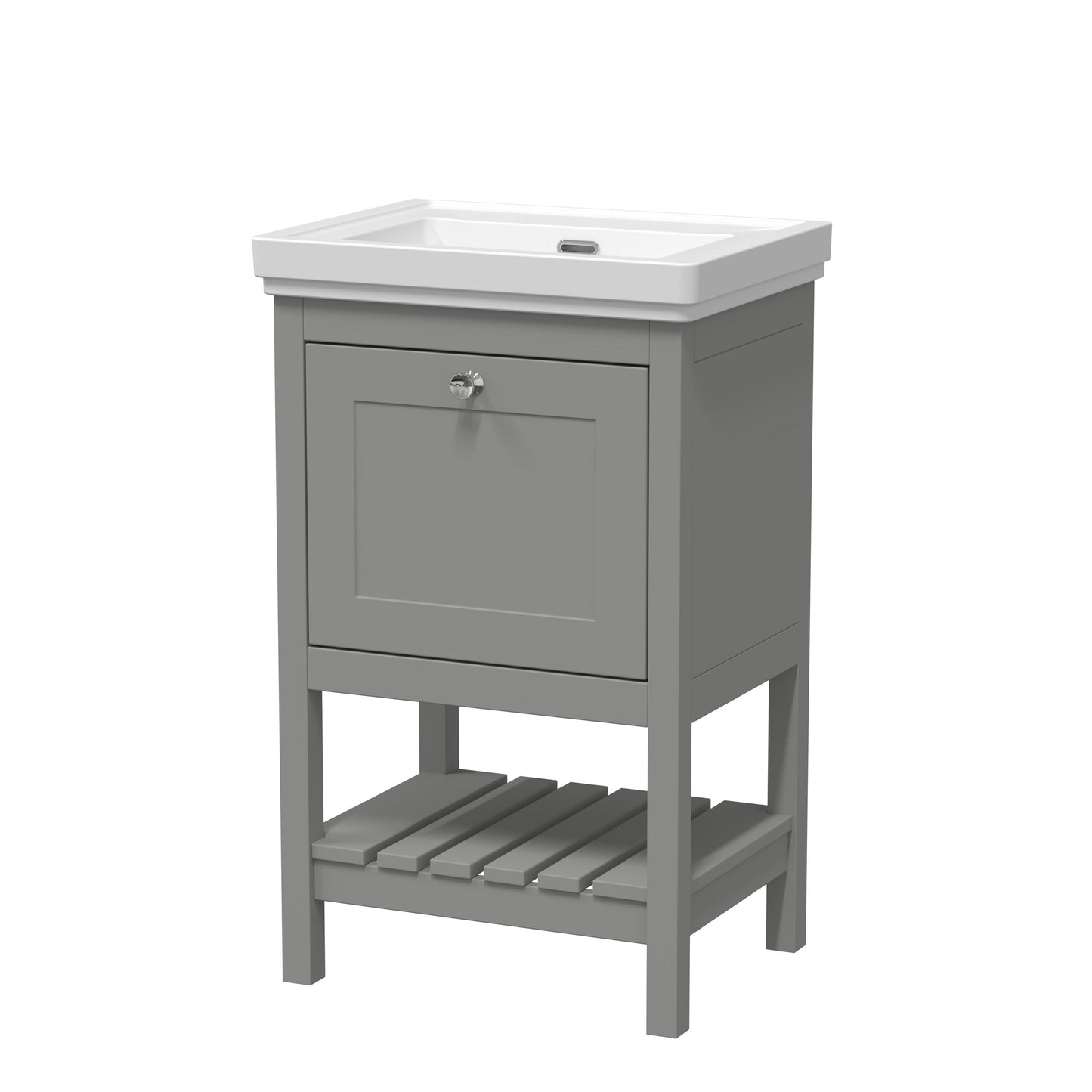 Hudson Reed Bexley 500mm Cool Grey Traditional Floor Standing 1 Drawer Vanity Unit with Fireclay Basin