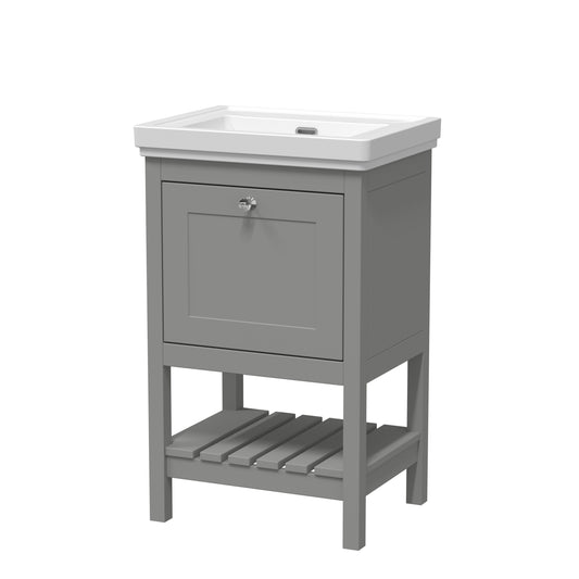 Hudson Reed Bexley 500mm Cool Grey Traditional Floor Standing 1 Drawer Vanity Unit with Fireclay Basin