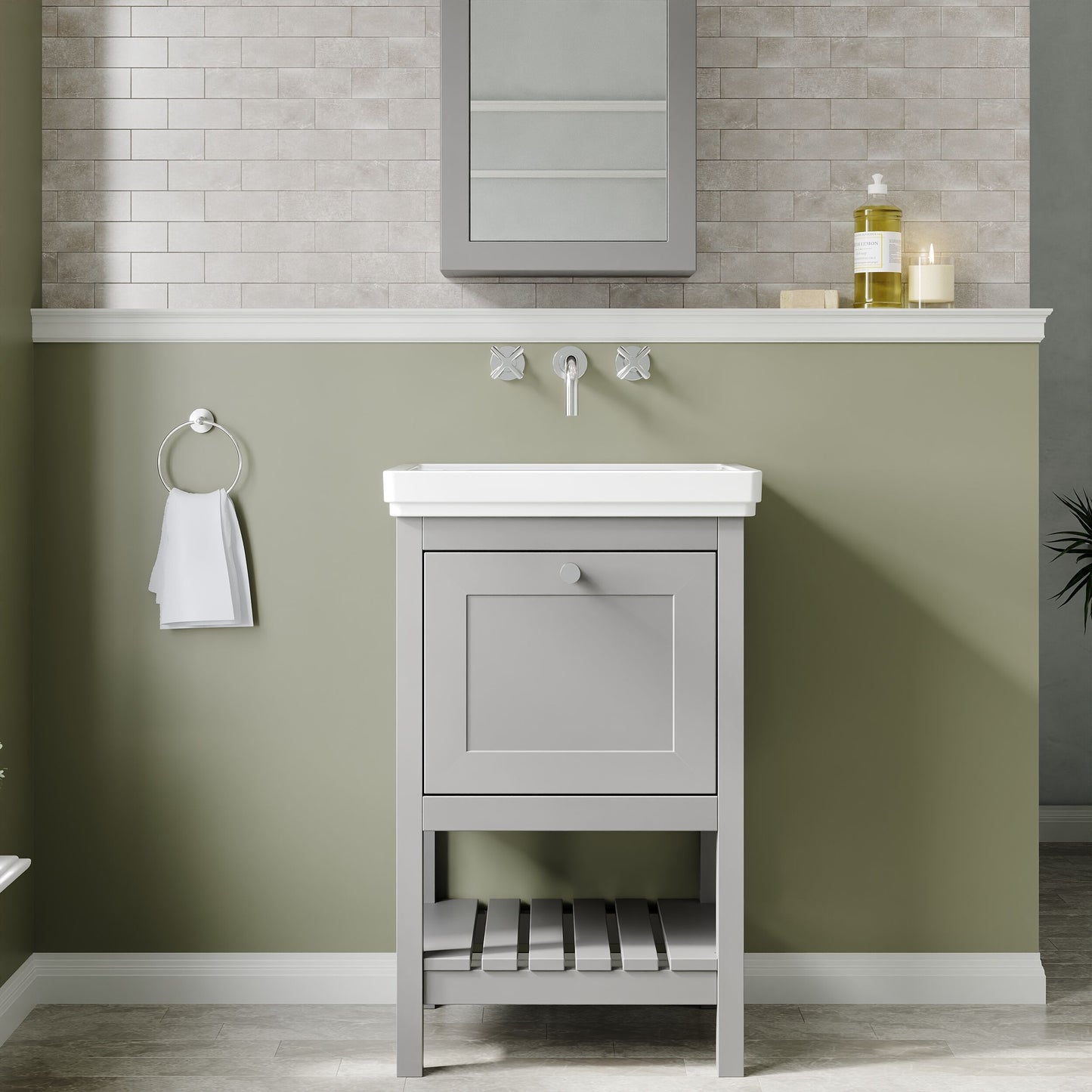 Hudson Reed Bexley 500mm Cool Grey Traditional Floor Standing 1 Drawer Vanity Unit with Fireclay Basin