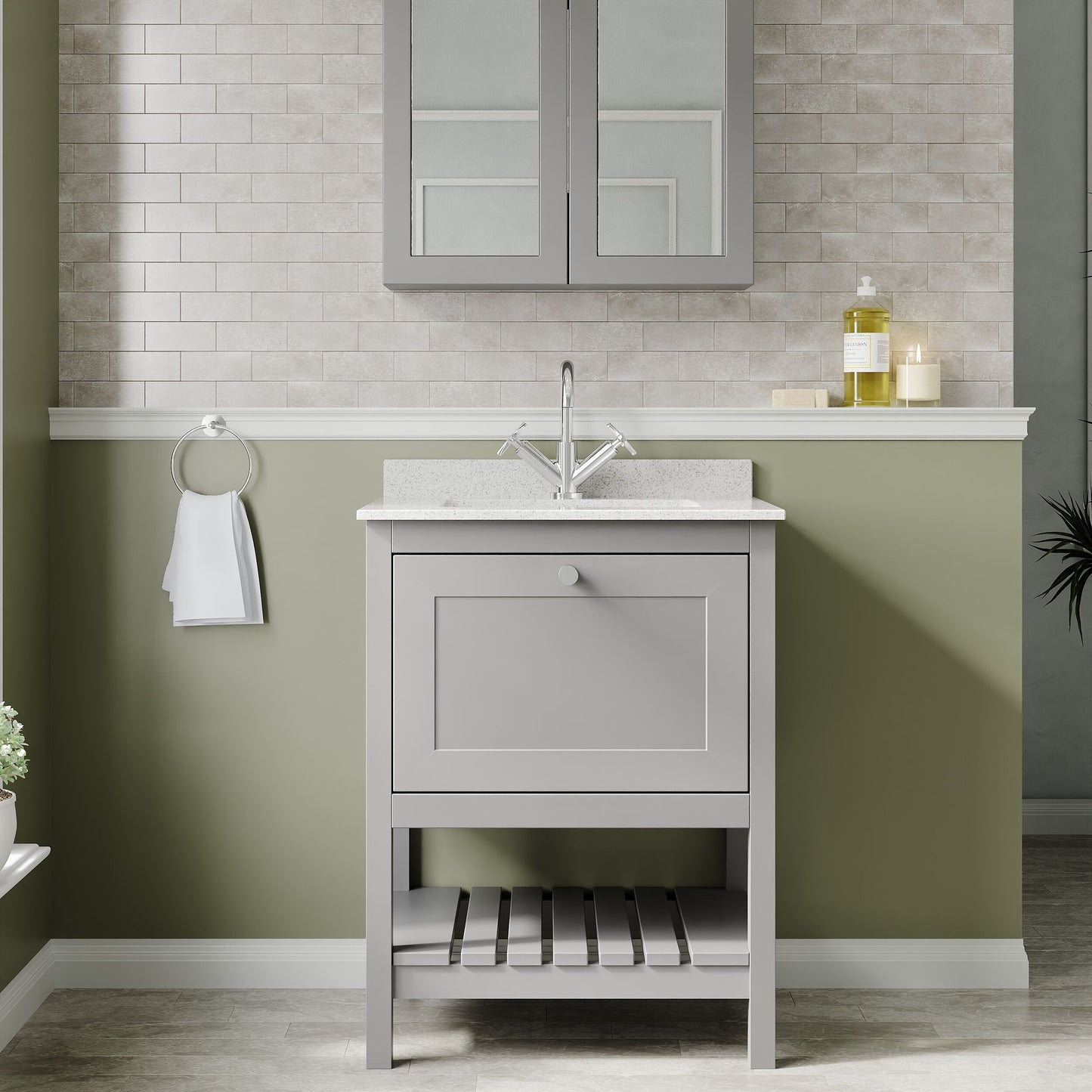 Hudson Reed Bexley 600mm Floor Standing 1 Drawer Vanity Unit with 1 Tap Hole Marble Top Basin