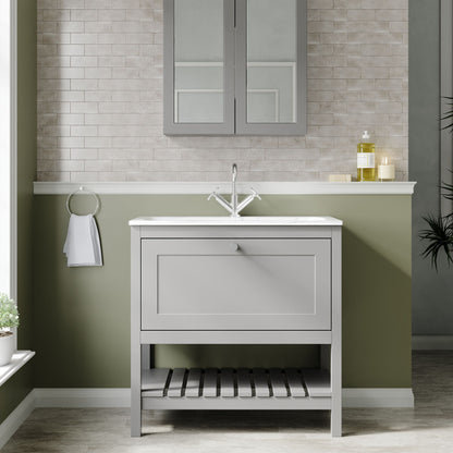 Bexley Floor Standing 1 Drawer Vanity & 1 Tap Hole Stone Basin, 800mm - Cool Grey