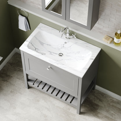 Bexley Floor Standing 1 Drawer Vanity & 1 Tap Hole Stone Basin, 800mm - Cool Grey