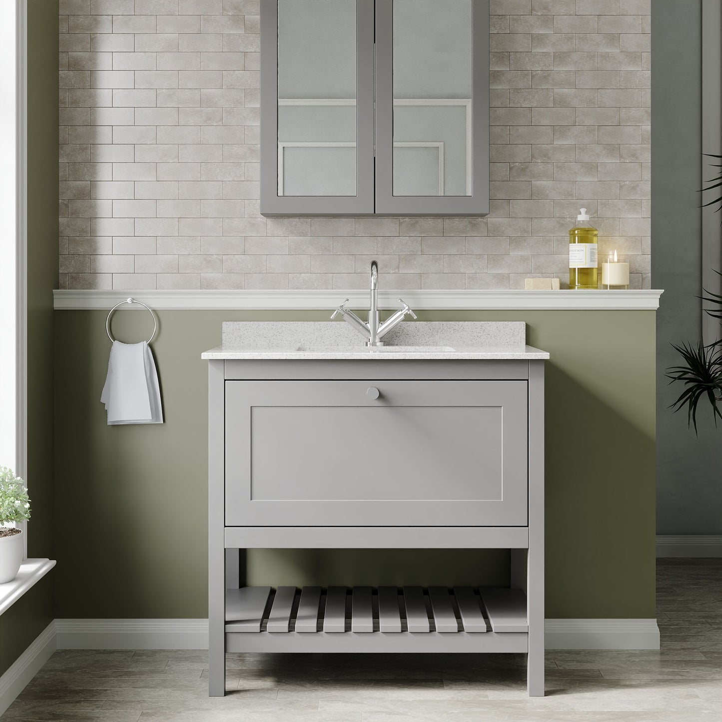 Hudson Reed Bexley 800mm Floor Standing 1 Drawer Vanity Unit With Marble Top Basin & 1 Tap Hole