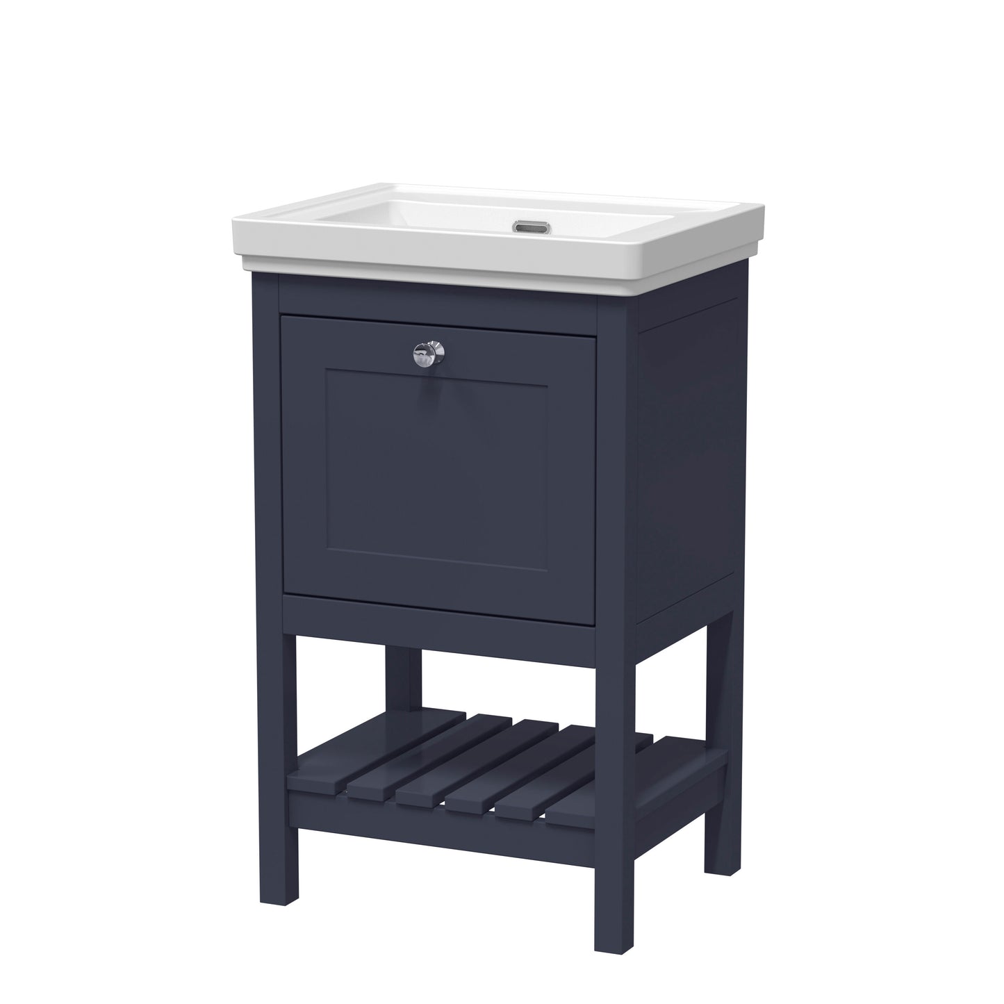 Hudson Reed Bexley 500mm Indigo Blue Floor Standing 1 Drawer Vanity Unit with 0 Tap Hole Fireclay Basin