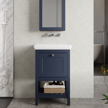 Hudson Reed Bexley 500mm Indigo Blue Floor Standing 1 Drawer Vanity Unit with 0 Tap Hole Fireclay Basin