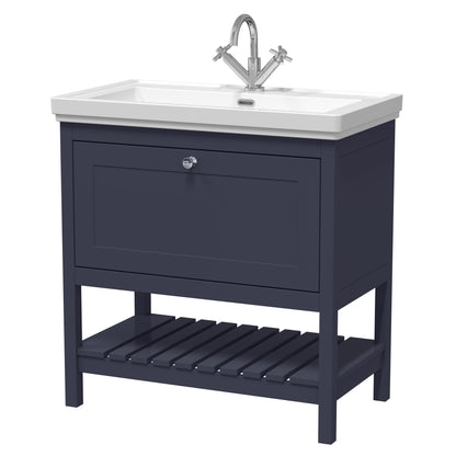 Hudson Reed Bexley 800mm Indigo Blue Floor Standing 1 Drawer Vanity & 1 Tap Hole Basin With Soft Close Drawers