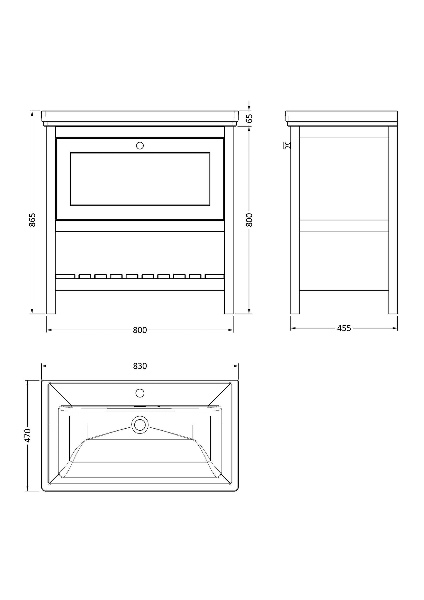 Hudson Reed Bexley 800mm Indigo Blue Floor Standing 1 Drawer Vanity & 1 Tap Hole Basin With Soft Close Drawers
