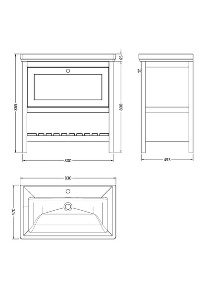 Hudson Reed Bexley 800mm Indigo Blue Floor Standing 1 Drawer Vanity & 1 Tap Hole Basin With Soft Close Drawers