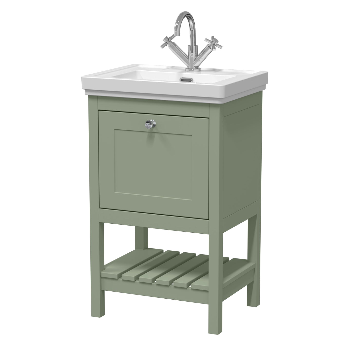 Hudson Reed Bexley 500mm Fern Green Floor Standing 1 Drawer Vanity Unit with 1 Tap Hole Basin