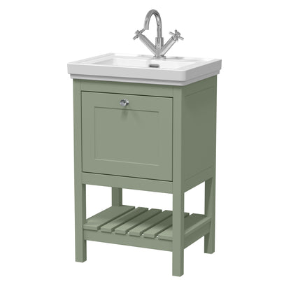 Hudson Reed Bexley 500mm Fern Green Floor Standing 1 Drawer Vanity Unit with 1 Tap Hole Basin