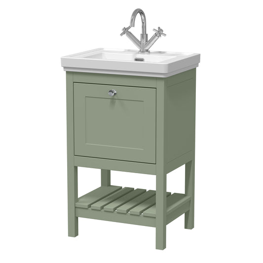 Hudson Reed Bexley 500mm Fern Green Floor Standing 1 Drawer Vanity Unit with 1 Tap Hole Basin