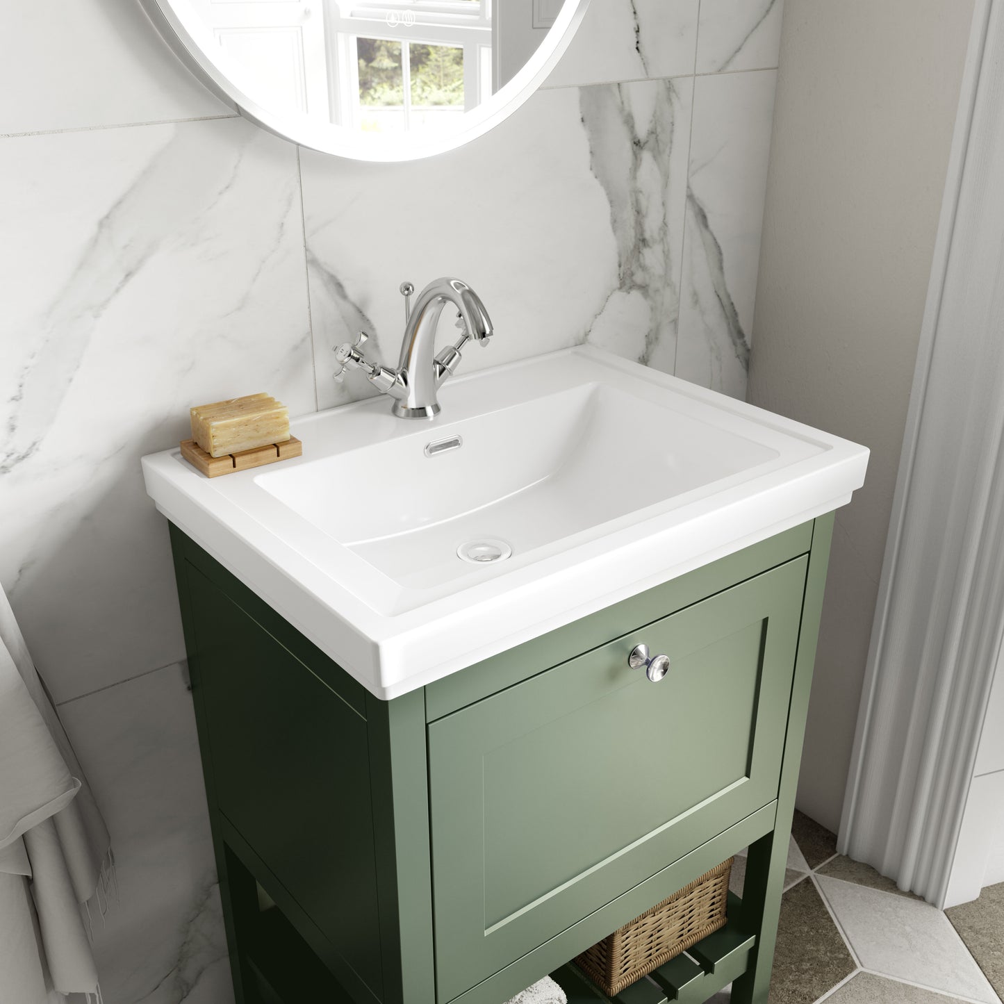 Hudson Reed Bexley 500mm Fern Green Floor Standing 1 Drawer Vanity Unit with 1 Tap Hole Basin