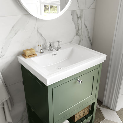 Hudson Reed Bexley 500mm Floor Standing Vanity Unit With 1 Drawer & 3 Tap Hole Fireclay Basin