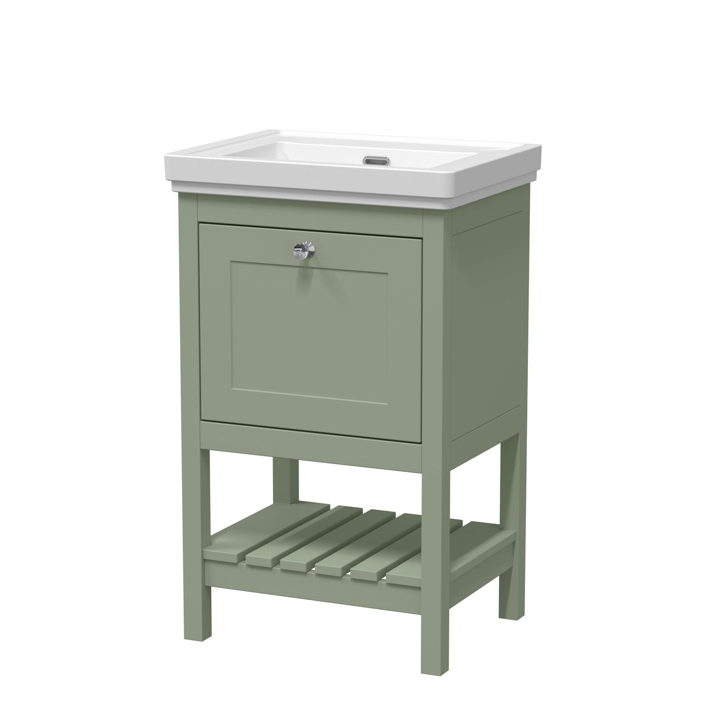 Hudson Reed Bexley 500mm Fern Green Floor Standing 1 Drawer 0 Tap Hole Vanity Unit & Basin