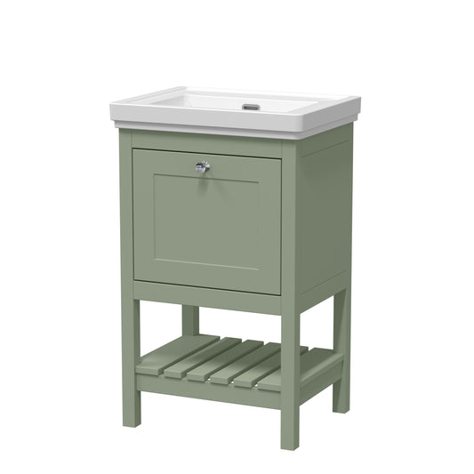 Hudson Reed Bexley 500mm Fern Green Floor Standing 1 Drawer 0 Tap Hole Vanity Unit & Basin