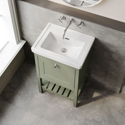 Hudson Reed Bexley 500mm Fern Green Floor Standing 1 Drawer 0 Tap Hole Vanity Unit & Basin