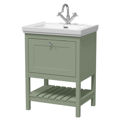 Hudson Reed Bexley 600mm Fern Green Floor Standing Vanity Unit with 1 Tap Hole Basin