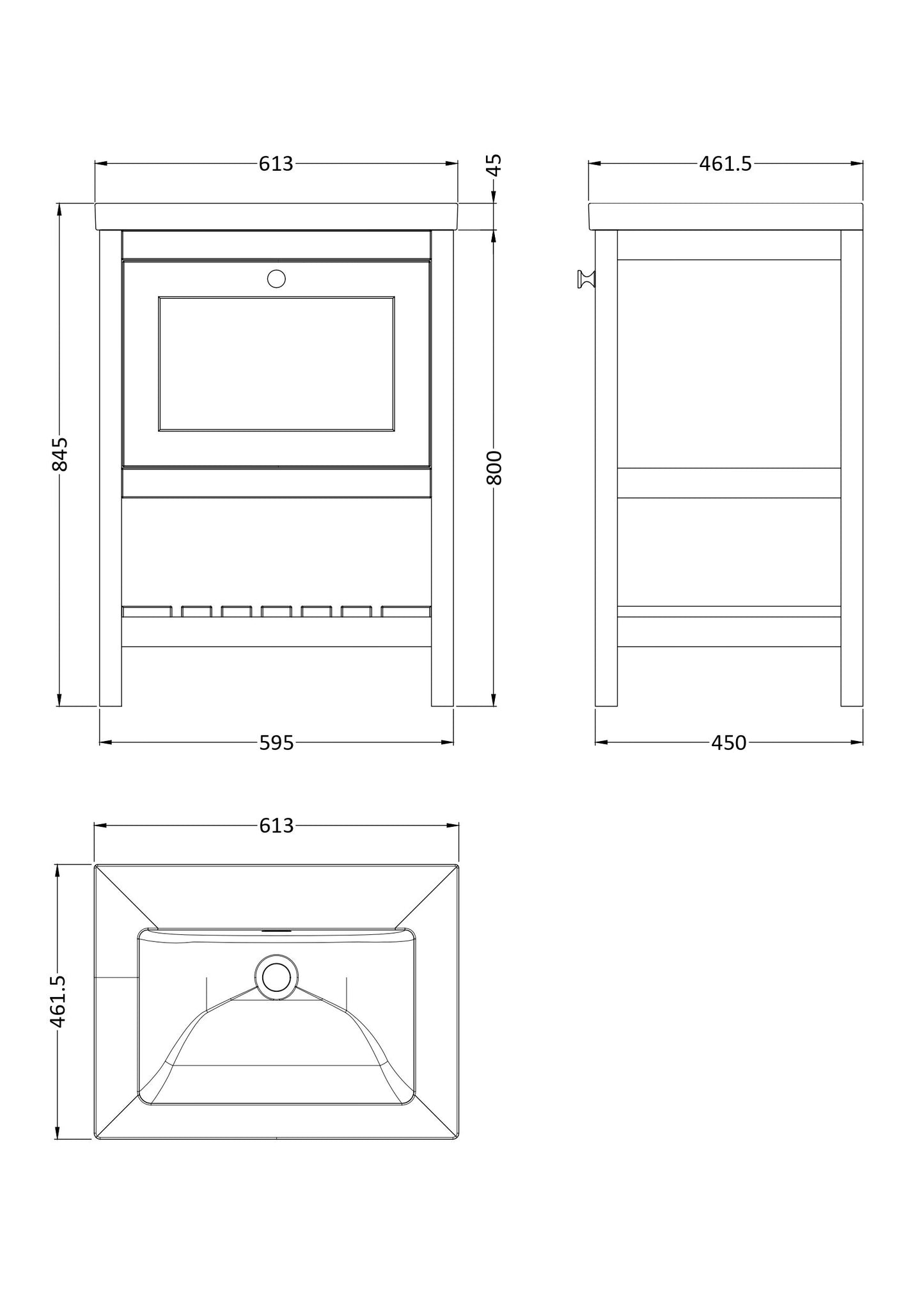 Bexley Floor Standing 1 Drawer Vanity & 0 Tap Hole Contemporary Fireclay Basin, 600mm - Fern Green