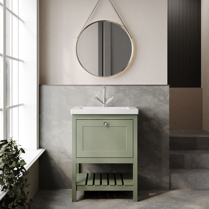 Hudson Reed Bexley 600mm Fern Green Traditional Floor Standing 1 Drawer Vanity Unit with 1 Tap Hole Basin