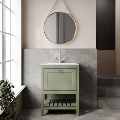 Bexley Floor Standing 1 Drawer Vanity & 1 Tap Hole Stone Basin, 600mm - Fern Green