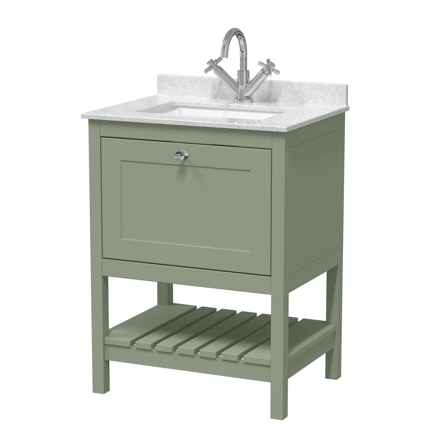 Hudson Reed Bexley 600mm Fern Green Floor Standing 1 Drawer Vanity Unit With Marble Top Basin, 1 Tap Hole