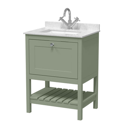 Hudson Reed Bexley 600mm Fern Green Floor Standing 1 Drawer Vanity Unit With Marble Top Basin, 1 Tap Hole