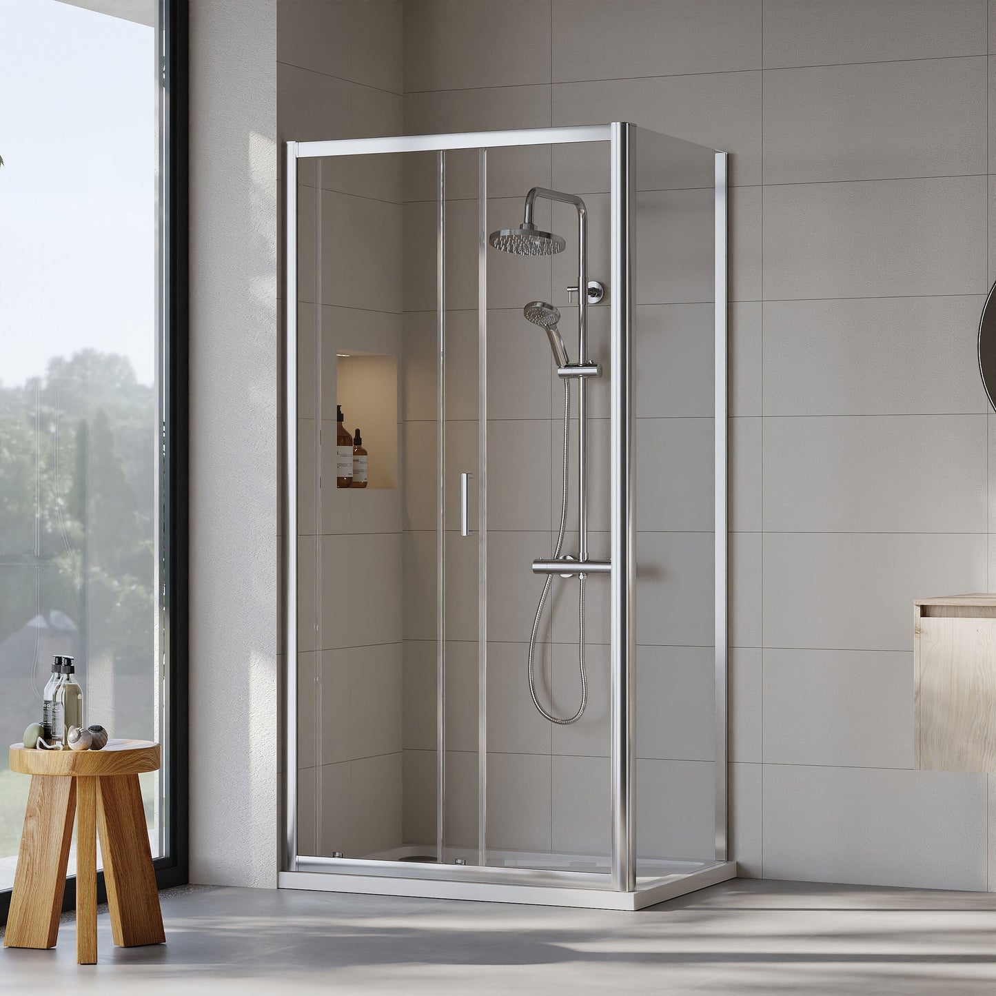 [BEZET001] Almington Sliding Shower Door, Side Panel and Shower Tray - Choice of Size and Finish - Lifestyle 1