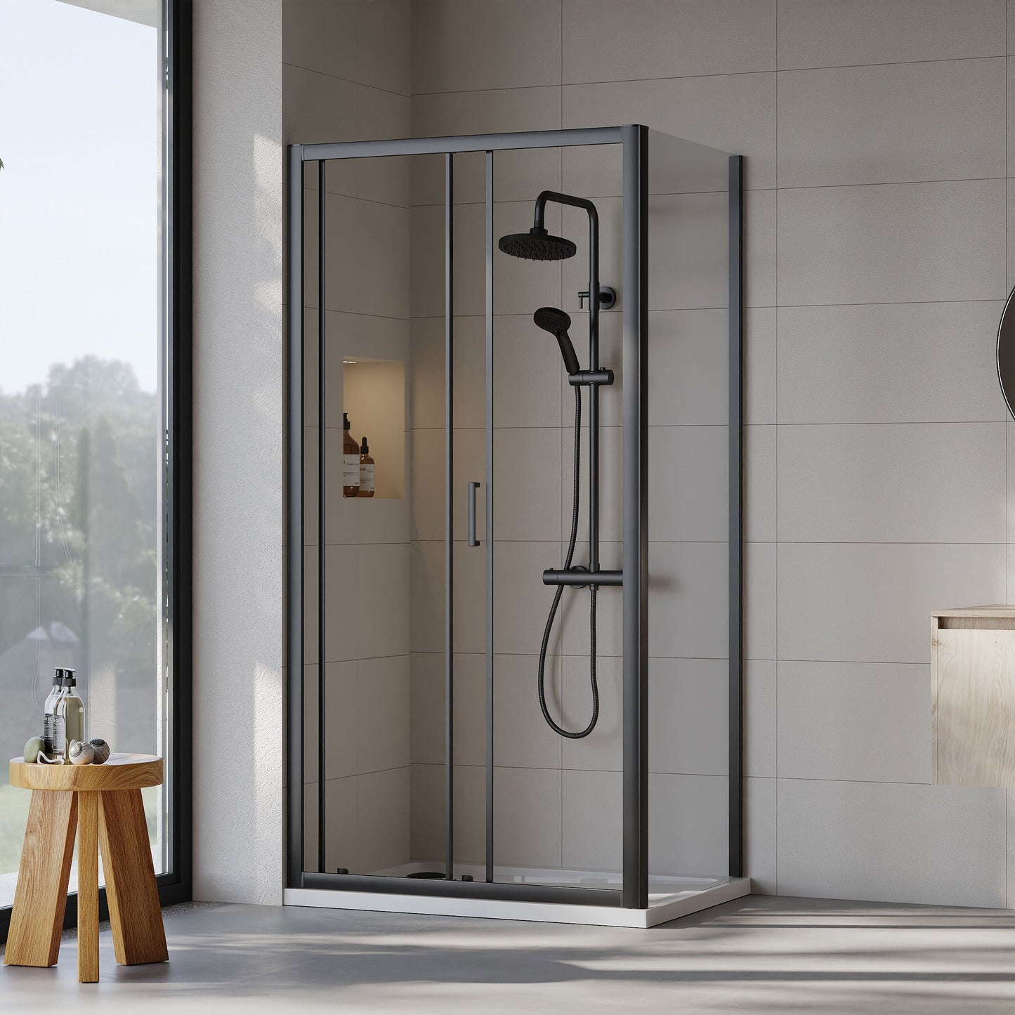 [BEZET003] Almington Sliding Shower Door, Side Panel and Shower Tray - Choice of Size and Finish - Lifestyle 1