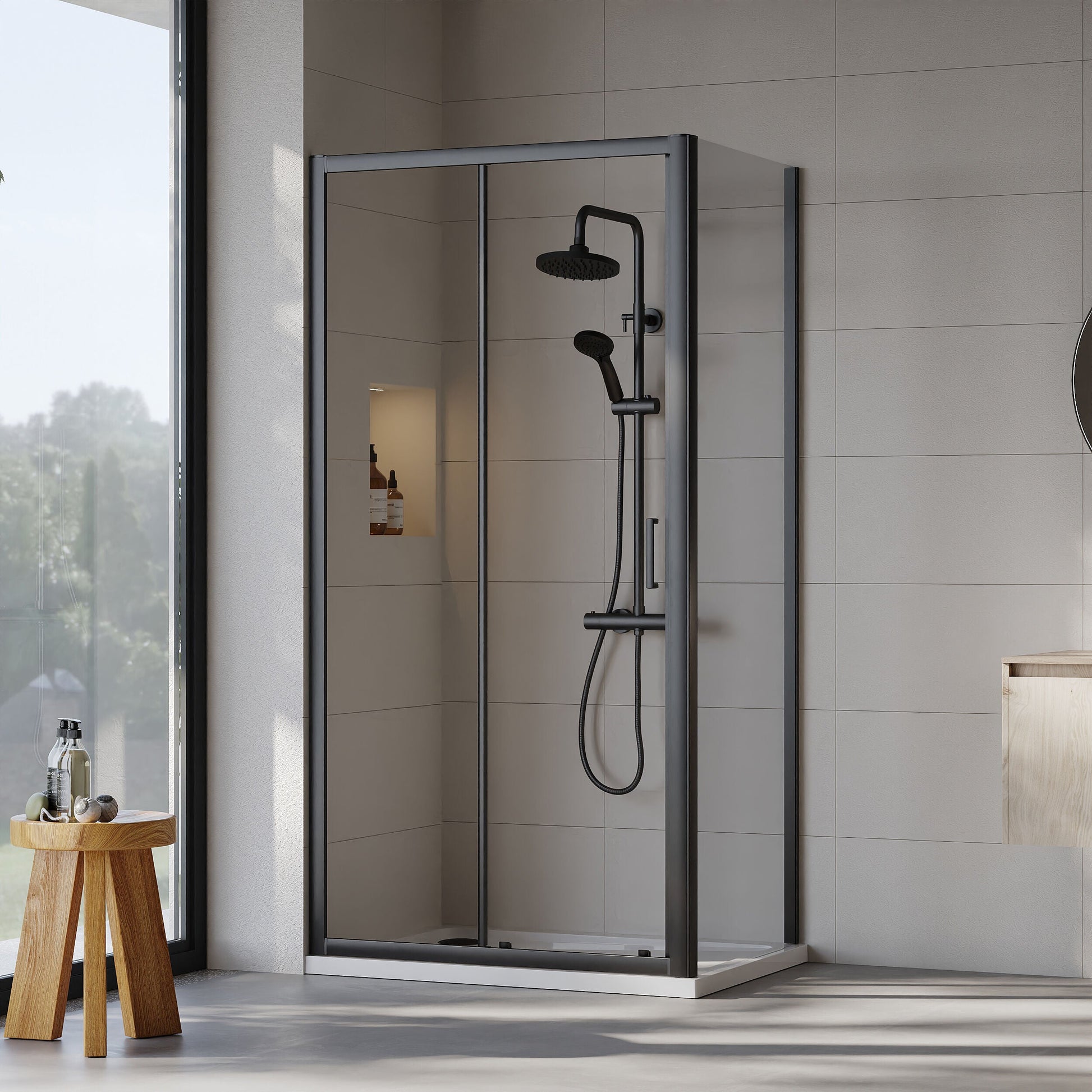 [BEZET003] Almington Sliding Shower Door, Side Panel and Shower Tray - Choice of Size and Finish - Lifestyle 2