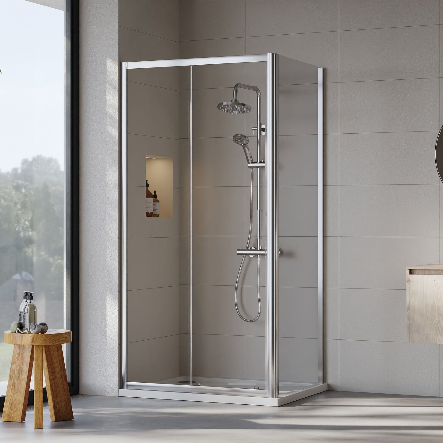 [BEZET004] Almington Sliding Shower Door, Side Panel and Shower Tray - Choice of Size and Finish - Lifestyle 1