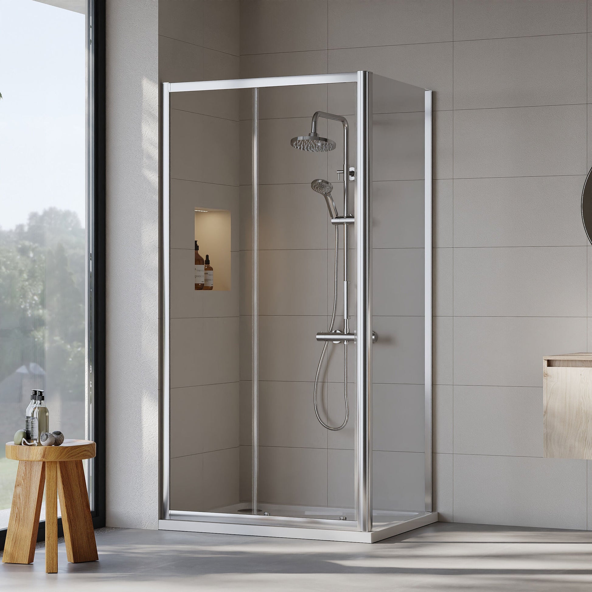 [BEZET004] Almington Sliding Shower Door, Side Panel and Shower Tray - Choice of Size and Finish - Lifestyle 1