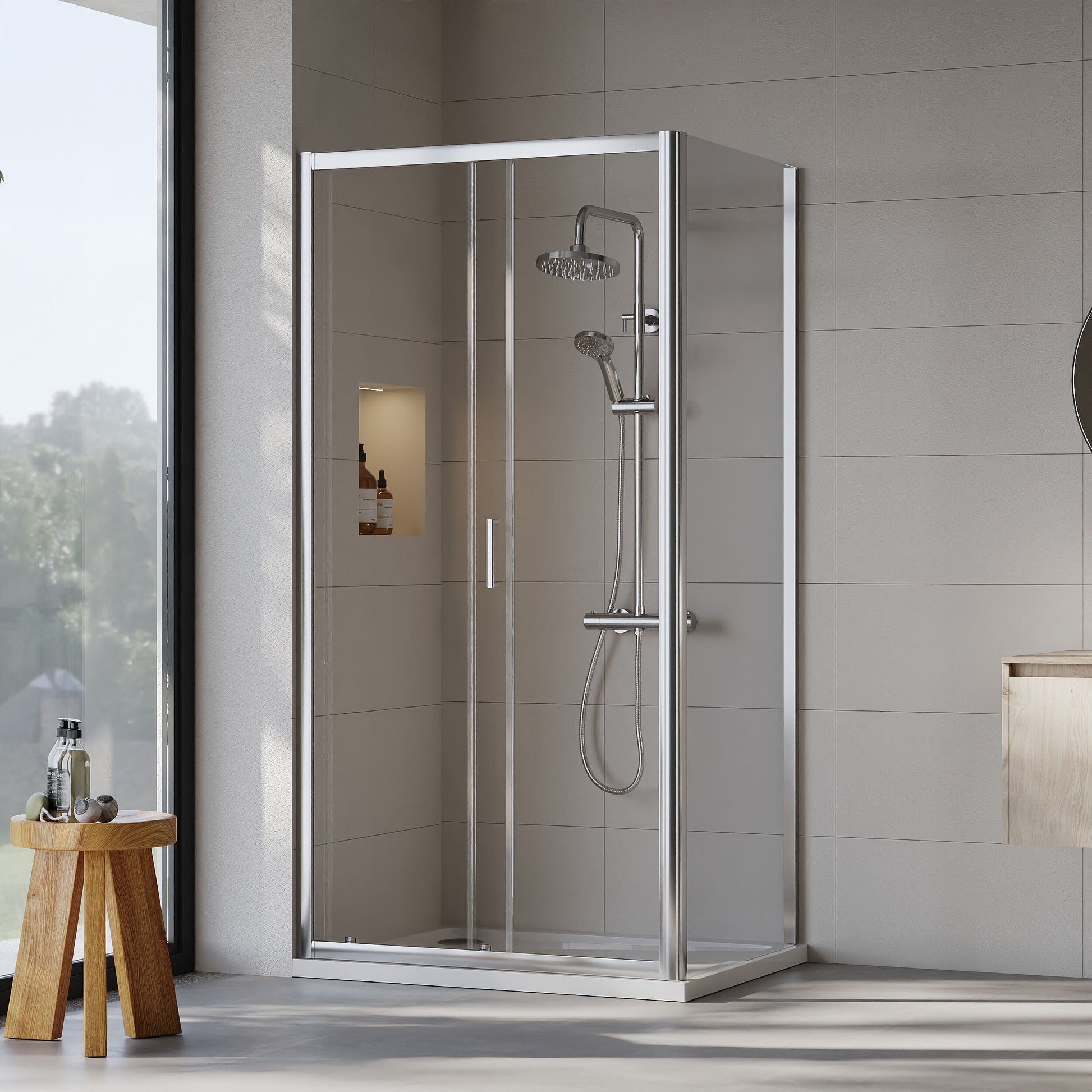 [BEZET004] Almington Sliding Shower Door, Side Panel and Shower Tray - Choice of Size and Finish - Lifestyle 2
