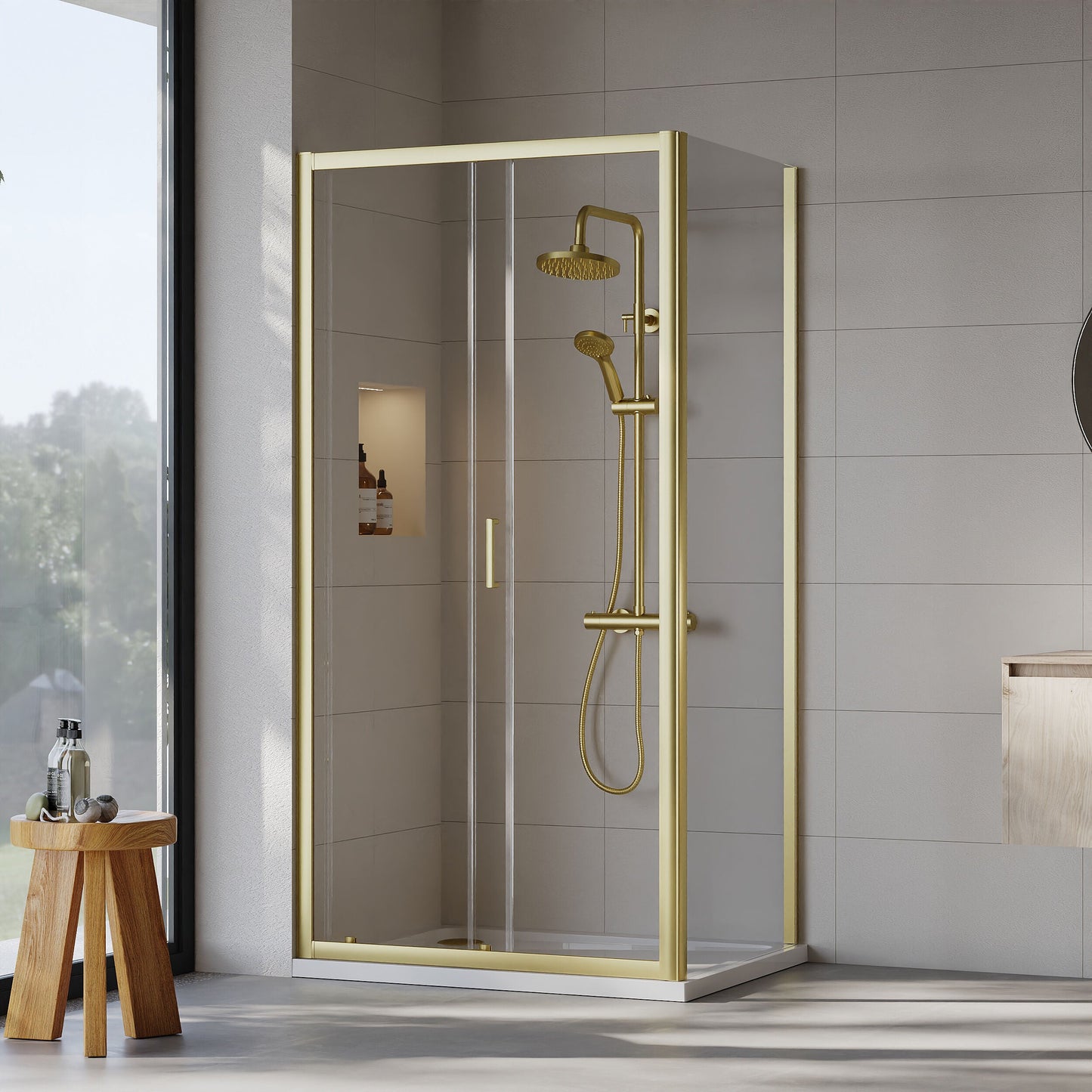 [BEZET005] Almington Sliding Shower Door, Side Panel and Shower Tray - Choice of Size and Finish - Lifestyle 1