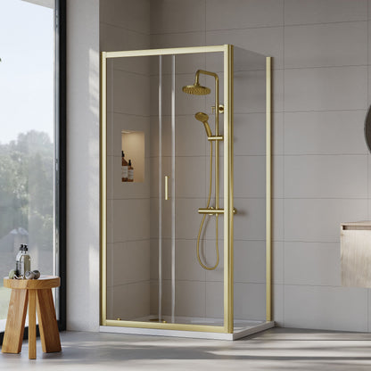 [BEZET005] Almington Sliding Shower Door, Side Panel and Shower Tray - Choice of Size and Finish - Lifestyle 1