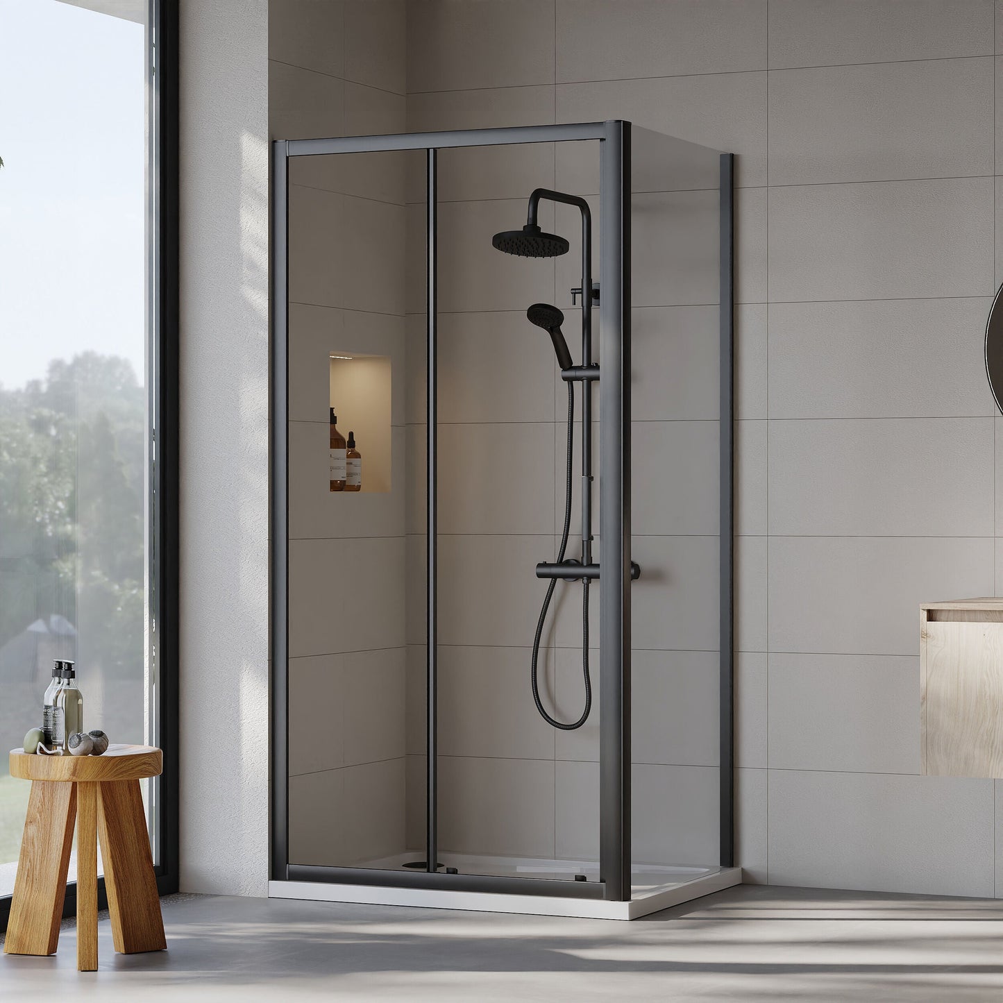 [BEZET006] Almington Sliding Shower Door, Side Panel and Shower Tray - Choice of Size and Finish - Lifestyle 1